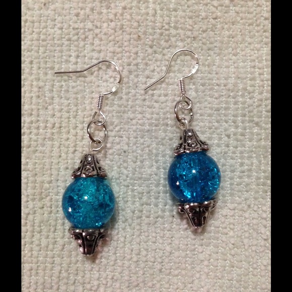PeaceFrog Jewelry - Blue Glass Bead Earrings Silver