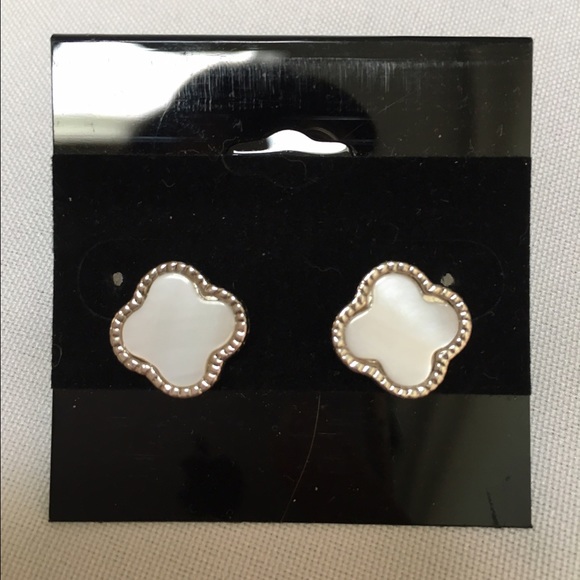 Small Faux White Mother of Pearl Clover Studs