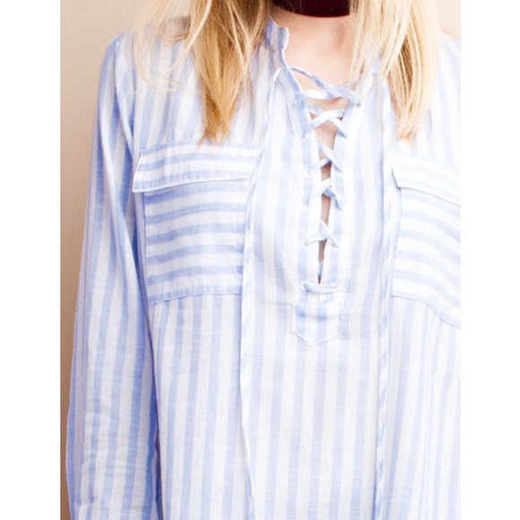 🆕KANA lace up long sleeve top w/ pockets - BLUE - Picture 3 of 4