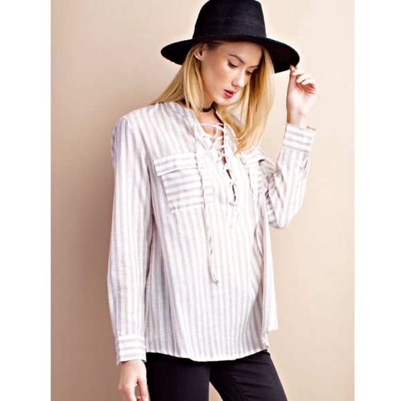 🆕KANA lace up long sleeve top w/ pockets - BLUE - Picture 4 of 4