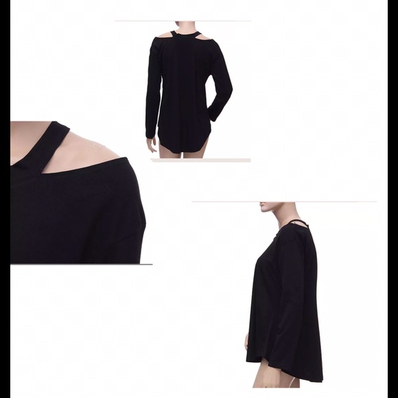 Women's gray off shoulder V Neck top long sleeve - Picture 3 of 4