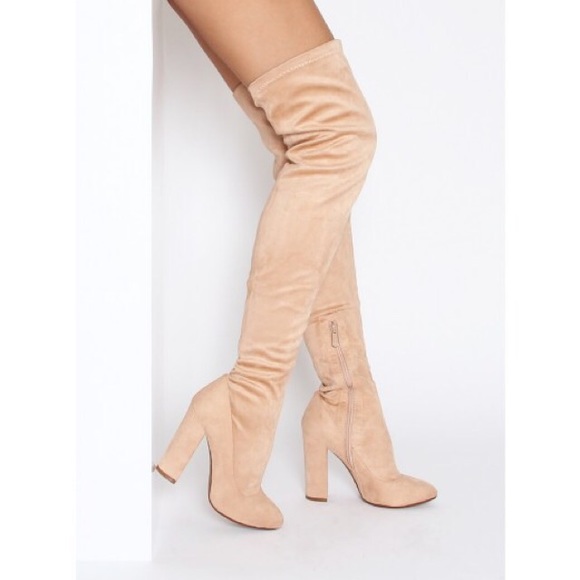 Shoes - Tan Suede Over the Knee Boots