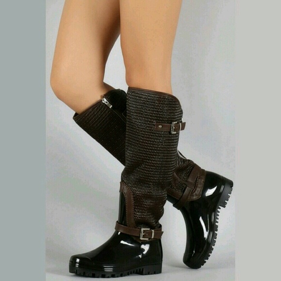 Brown Espresso Rain Boots, Knee High