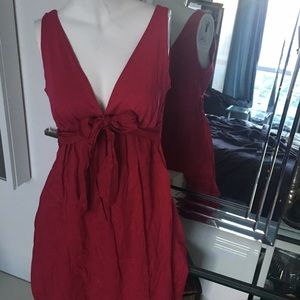 Deep V cotton mini bubble dress