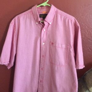 Men's red print Timberland shirt medium