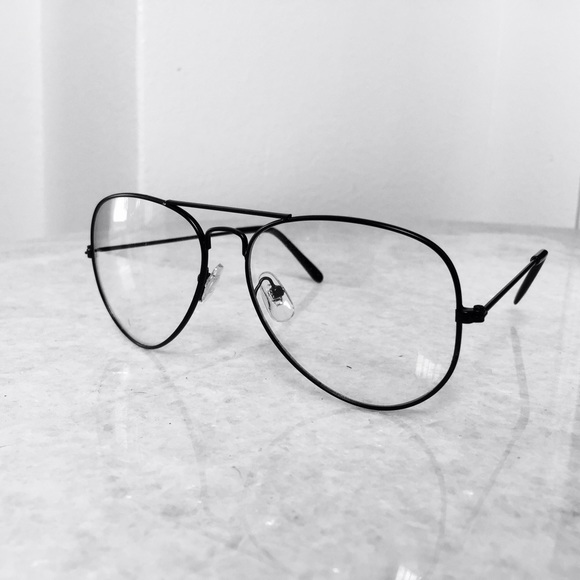 RETRO JET BLACK AVIATOR FRAME GLASSES - Picture 1 of 2