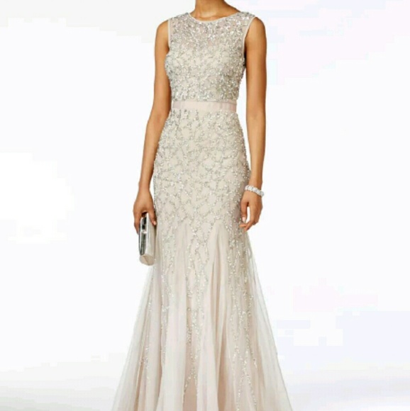 Adrianna Papell Dresses & Skirts - Adrianna Papell Sequined Mermaid Gown Nude/Silver