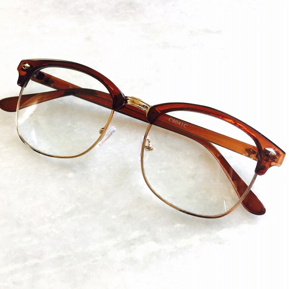 RETRO MELROSE RED BROWLINE FRAME CLEAR GLASSES