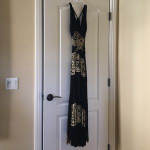 Black and Gold Patterned Long Dress