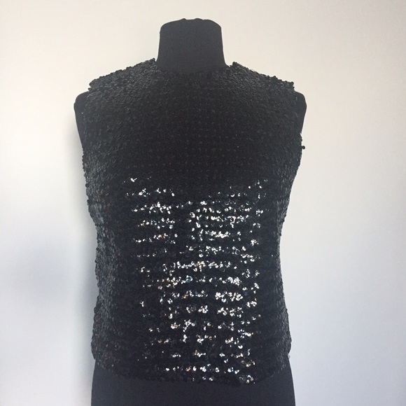 Black Vintage Sequined Crop Vest