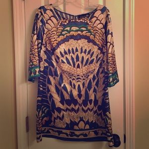 Forever 21 Peacock Metallic Dress 3/4 Sleeves
