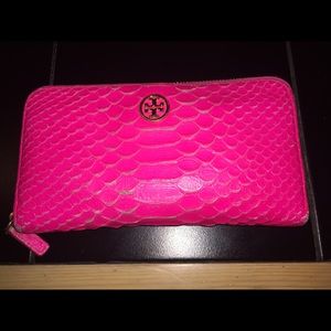 Neon Pink Tory Burch Continental Zip Wallet