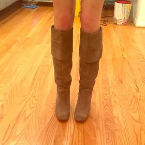 ALDO grey suede knee high boots with wooden heel