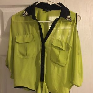 Lime green and black blouse