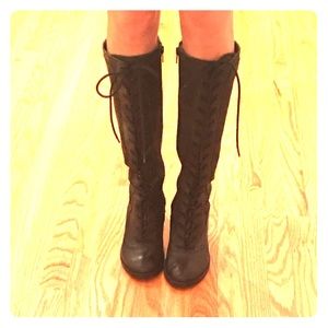 Seychelles black leather lace up knee high boots