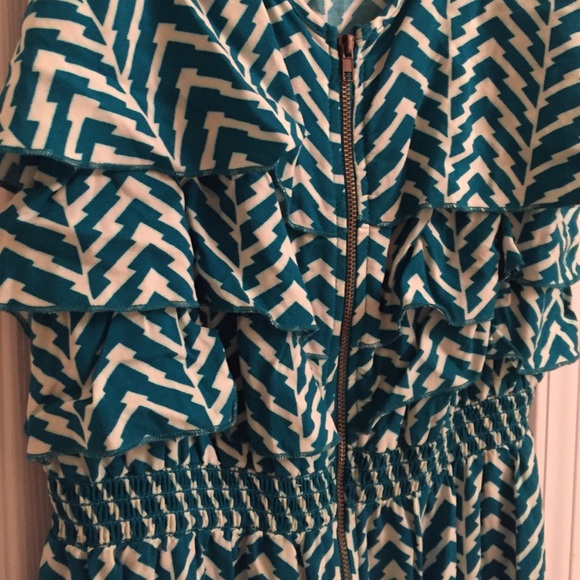 NWT High/Low Sun Dress Teal & White - Picture 2 of 4