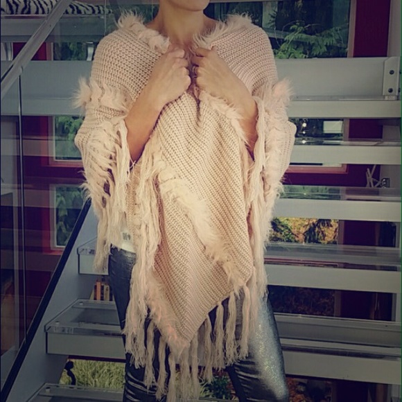 Blush Pink Poncho with faux fur.