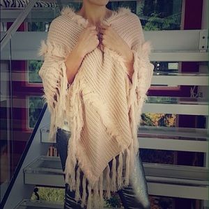 Blush Pink Poncho with faux fur.