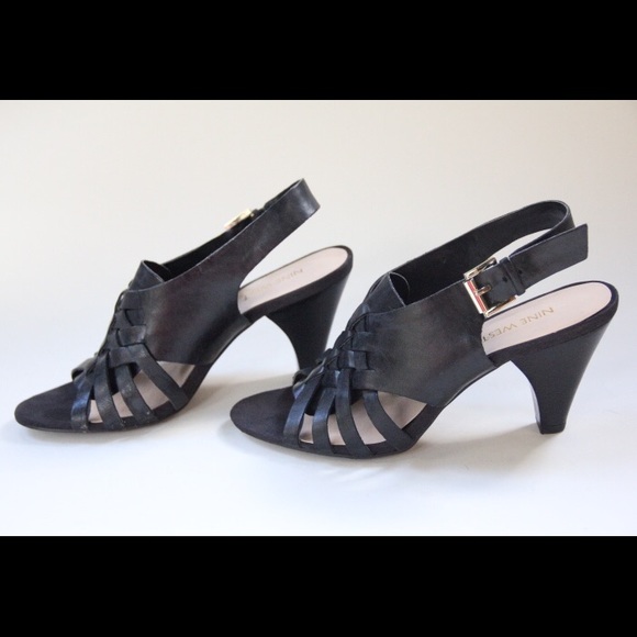 Nine West Black Open Toe Leather Pumps/Heels