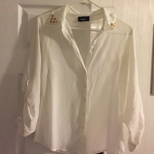 White studded button down blouse