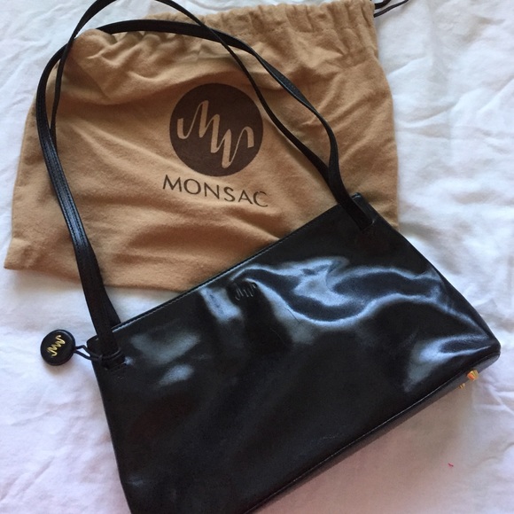 Black small satchel shoulder bag Monsac leather