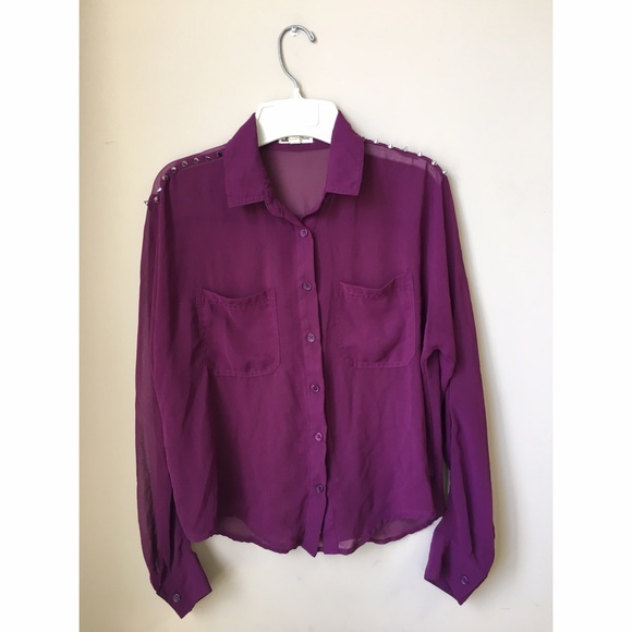 Purple sheer silk button down - silver spikes