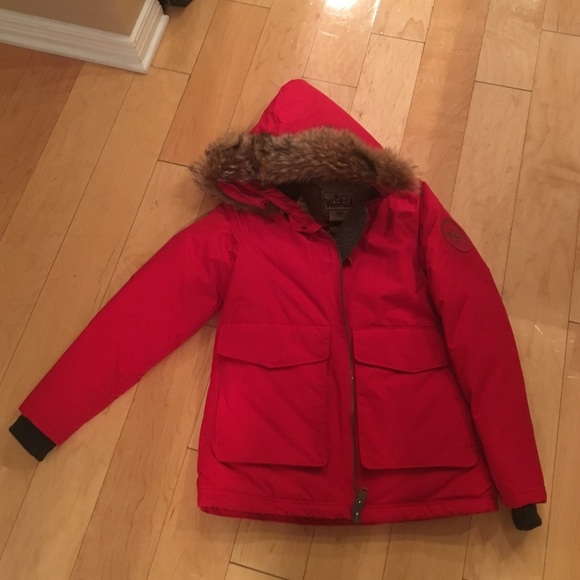 Woolrich Parka with fur hood-Red