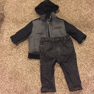 Boys Kenneth Cole cozy jacket and skinny jeans