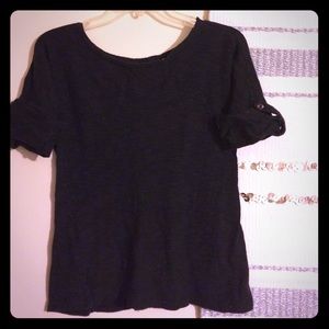 ❗️SOLD❗️Black Burnout Top w/ Roll Up Sleeves