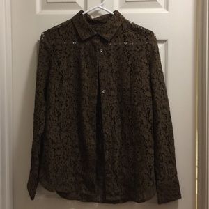 Brown lace J.Crew top