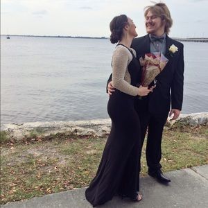 STUNNING Black and Nude Mesh Prom Dress