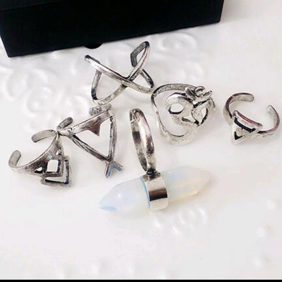 New Boho Opalite Vintage Style 6 Piece Ring Set - Picture 3 of 3