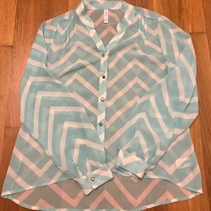 Xhilaration Blue White Chevron Blouse Size S