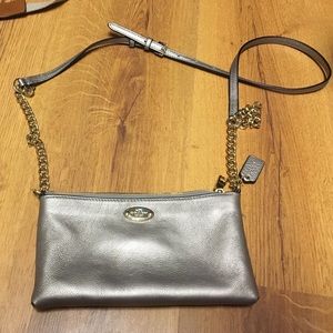Pewter and gold Coach cross body bag