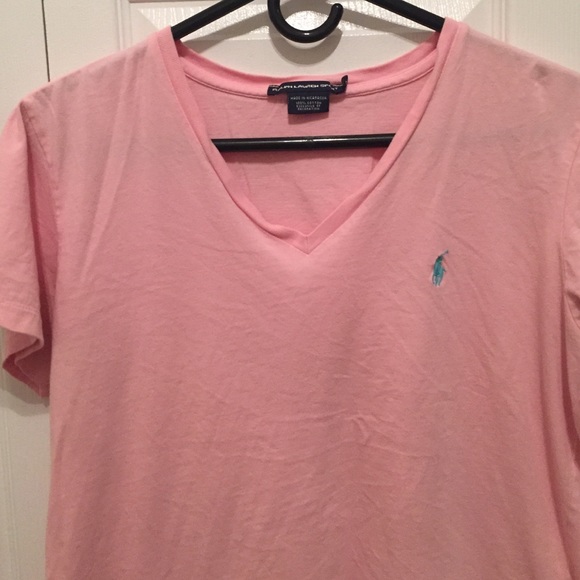 RL sport pink v neck with teal horse