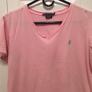 RL sport pink v neck with teal horse