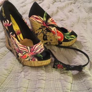 Ed Hardy Wedge Shoes size 7