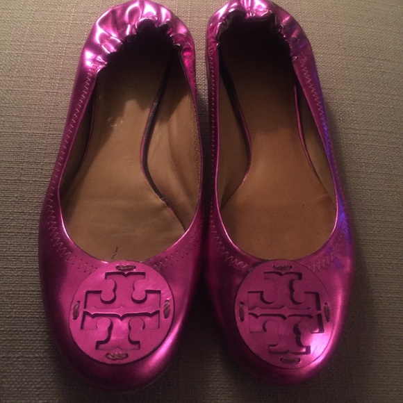 TORY BURCH Metallic purple flats