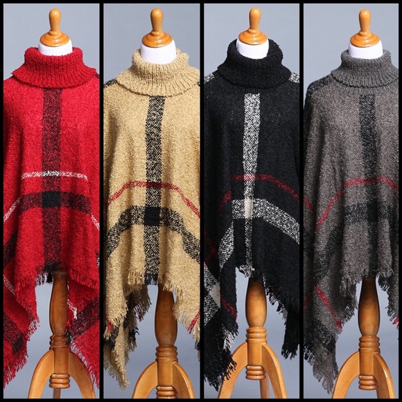 Turtleneck Knobby Knit Poncho - Picture 2 of 3