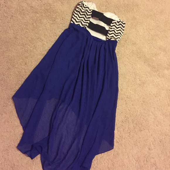 Black, white & blue high low Windsor dress - Picture 1 of 3