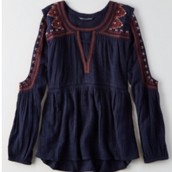 Navy Open-Shoulder Top -- Size Large
