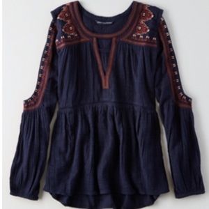 Navy Open-Shoulder Top -- Size Large