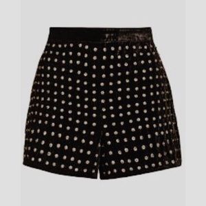 Topshop black studded velvet shorts