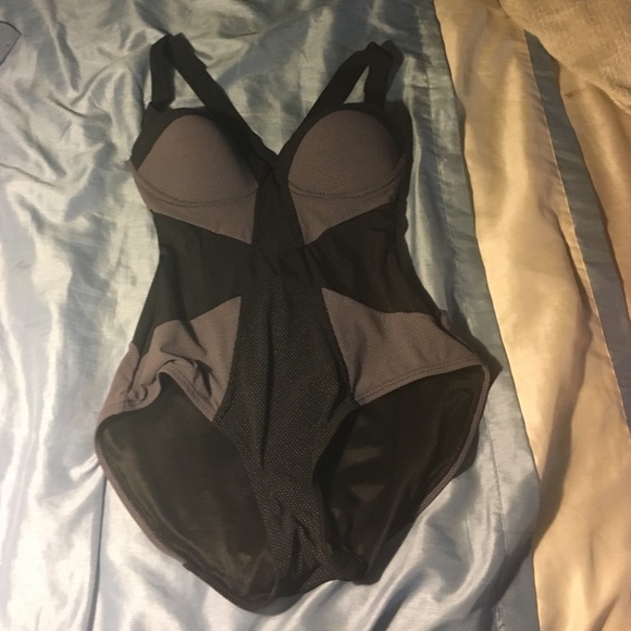 Back and grey Spanx bathing suit