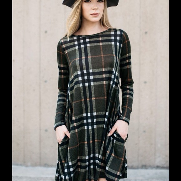 New Chic Plaid Tunic Swing Dress - Picture 2 of 4