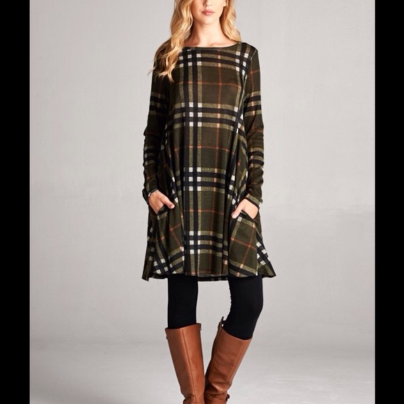 New Chic Plaid Tunic Swing Dress - Picture 3 of 4