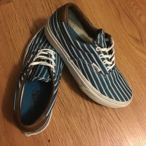 Blue striped vans w/ brown leather heel