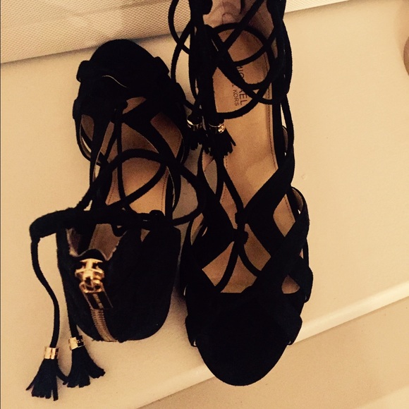 Michael Kors black suede wrap up sandal