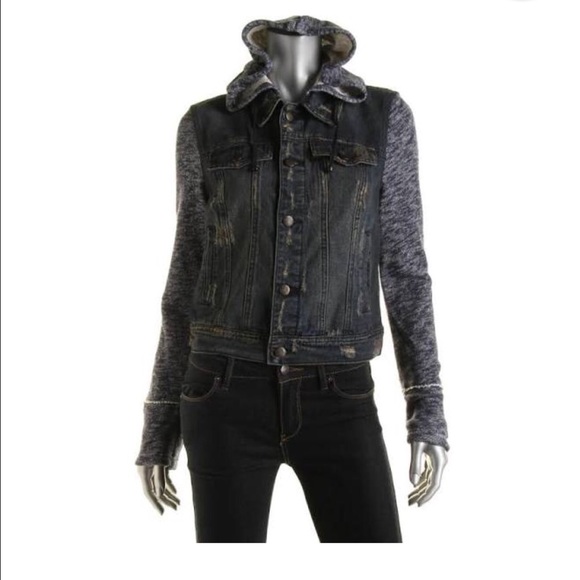 Free people denim Jean jacket with cotton hood
