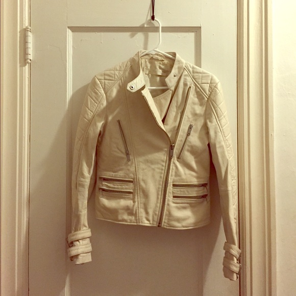 White Zara moto REAL leather jacket